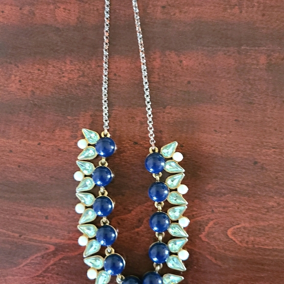 J Crew Crystal Necklace Navy, Blue & White Stones! - Picture 2 of 6